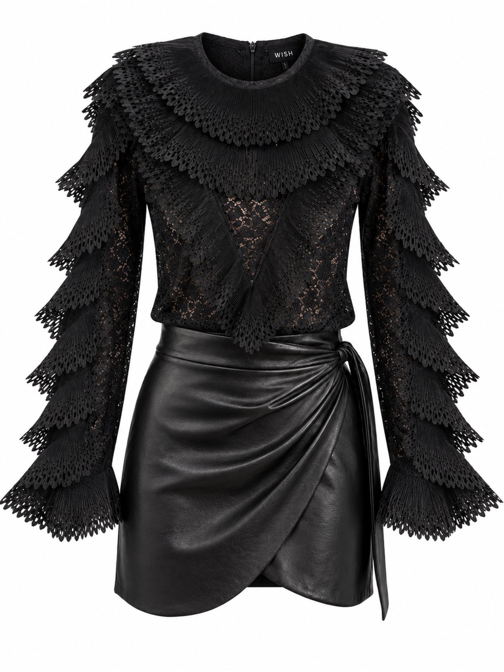 WHY Black Lace Tiered Ruffle Blouse